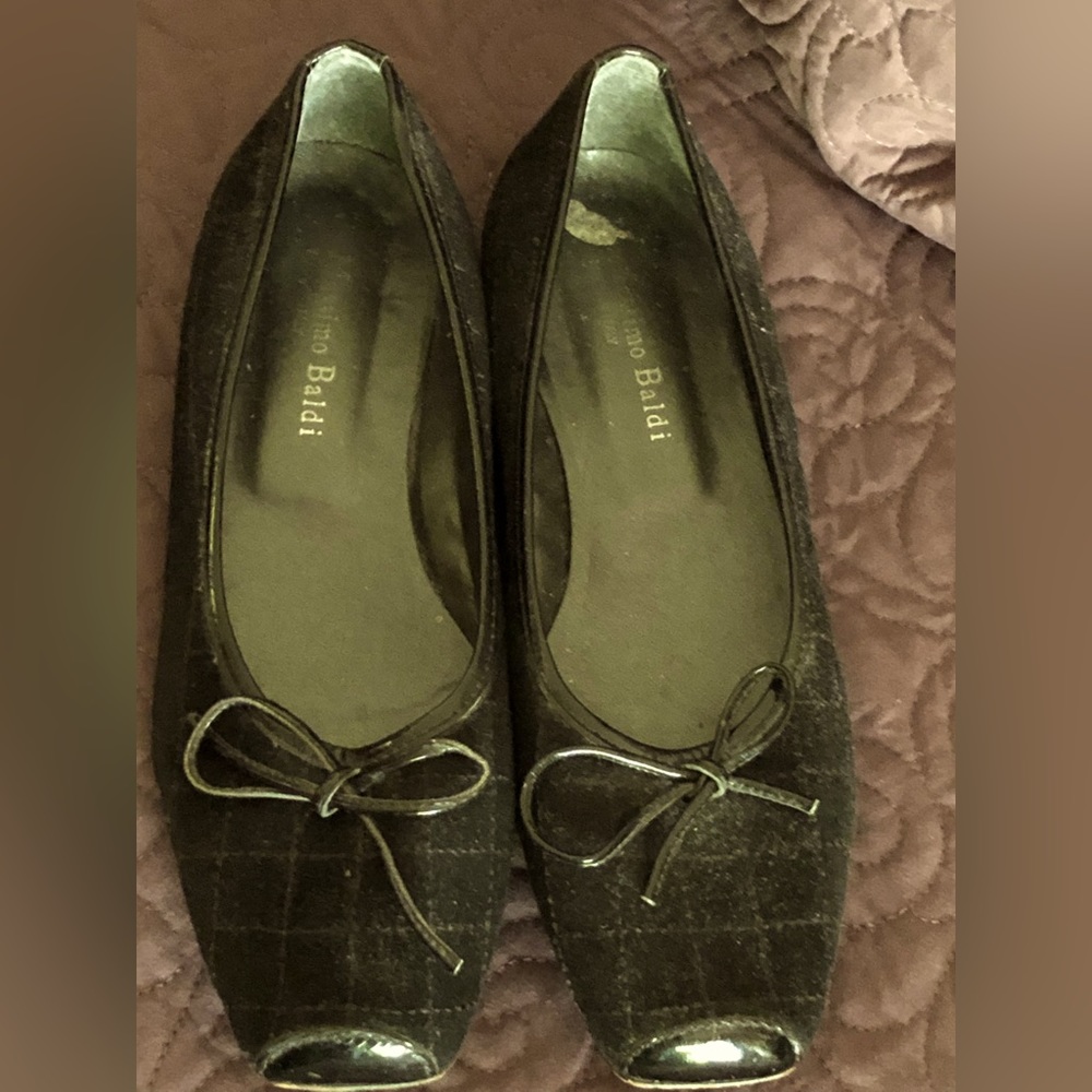 Massimo Black Tweed & Patent Toe Ballet Flats